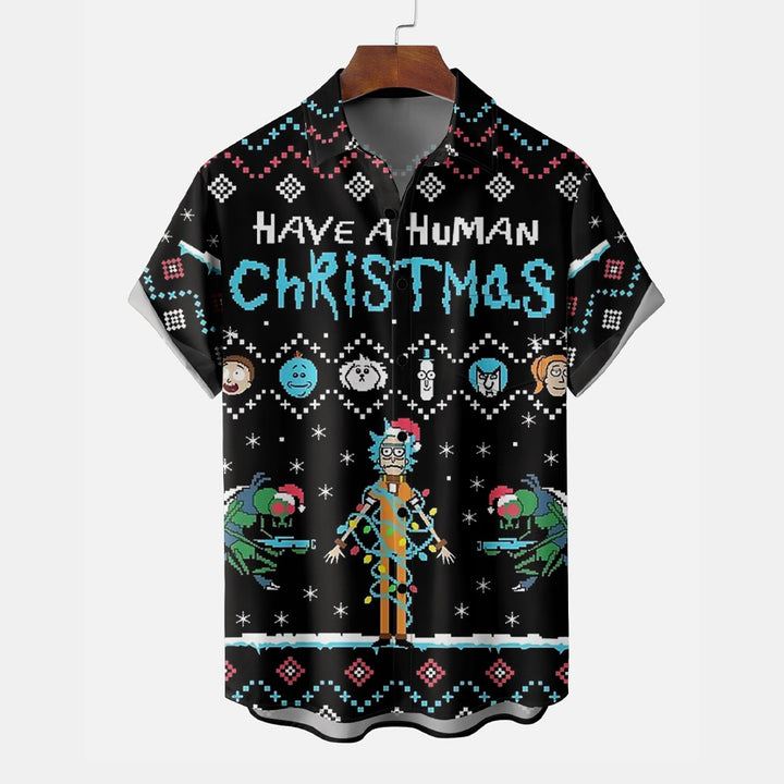 Christmas Cartoon Print Casual Large Size Short Sleeve Shirt