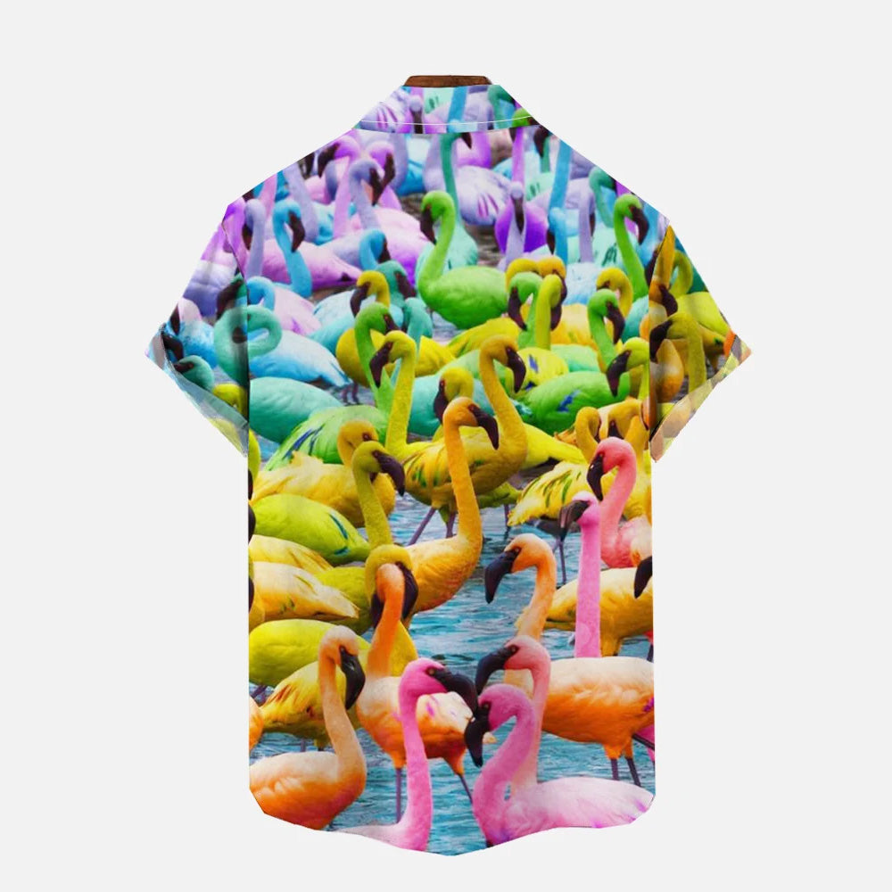 Colorful Flamingo Casual Large Size Short Sleeve Shirt