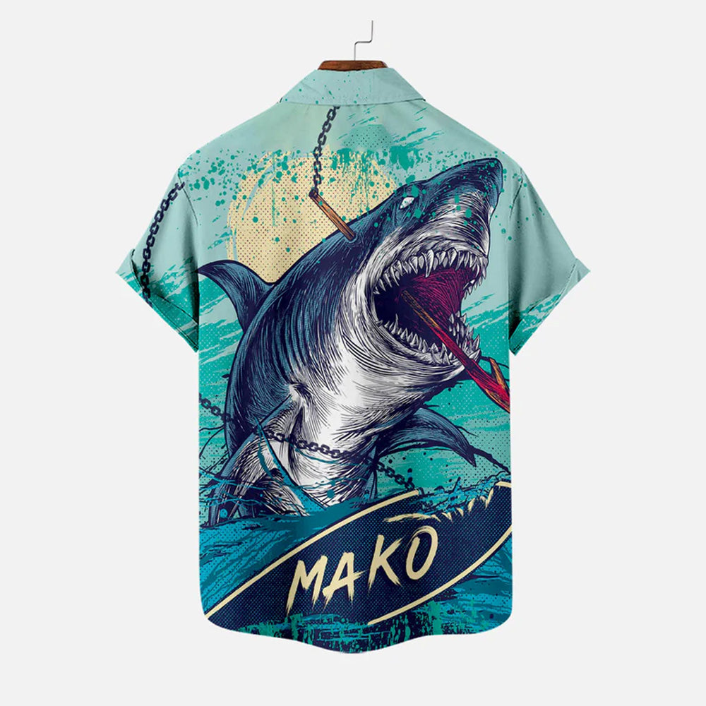 Men's Shark Large Size Casual Short Sleeve Shirt