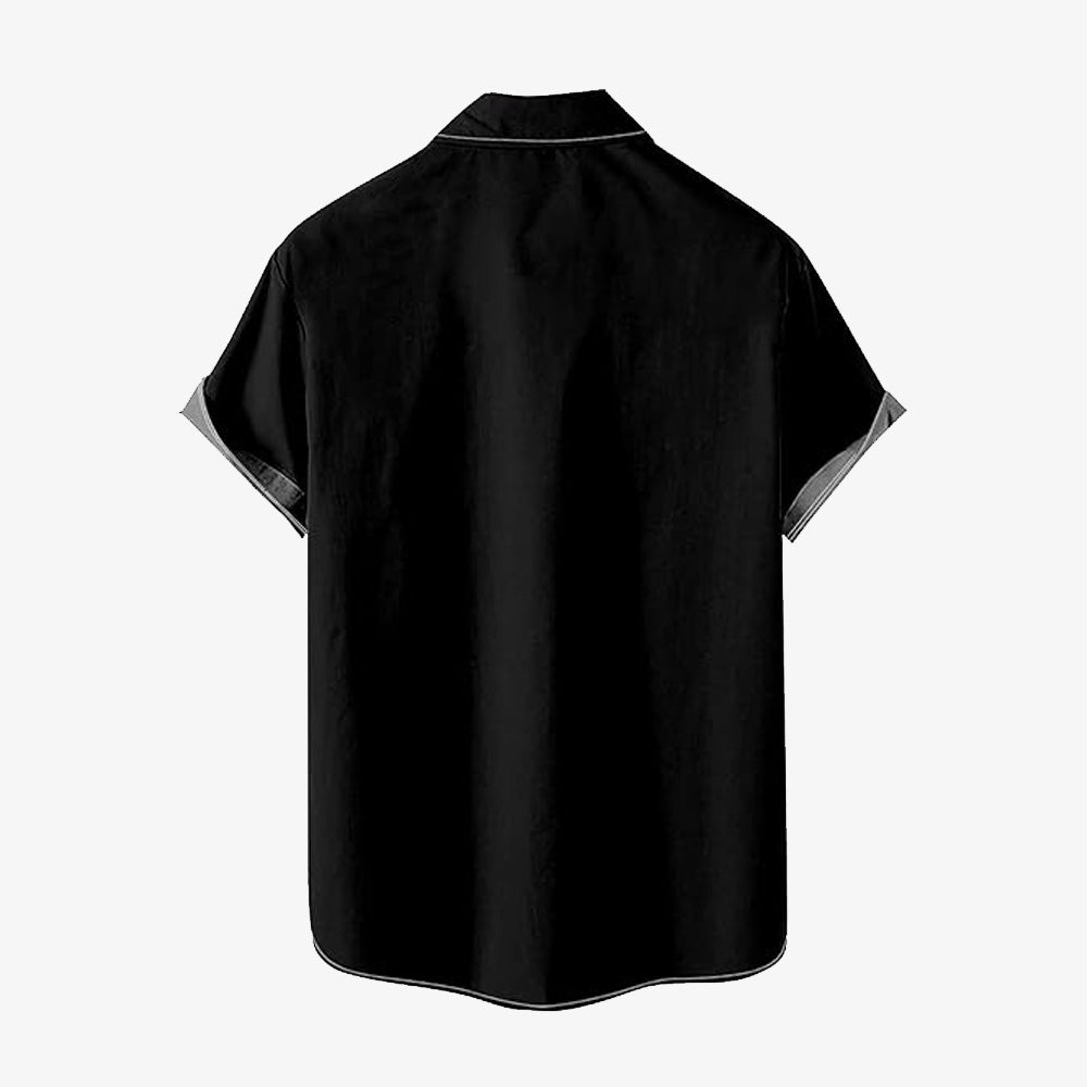 Cat Stripe Print Bowling Shirt Short Sleeve Shirt