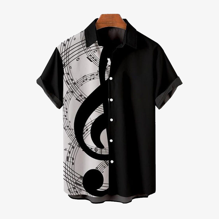 Men's Music Note Casual Bowling Shirt Short Sleeve Shirt 2406000048