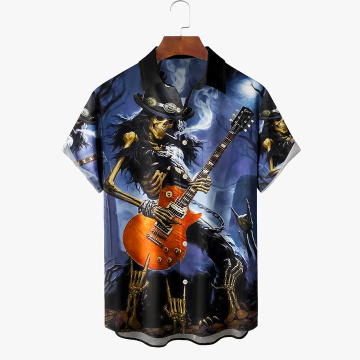 Skull Rock Music Black Men's Chest Pocket Short Sleeve Shirt