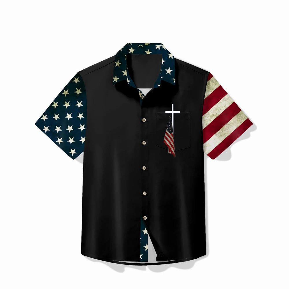 Flag Cross Print Oversized Short Sleeve Shirt
