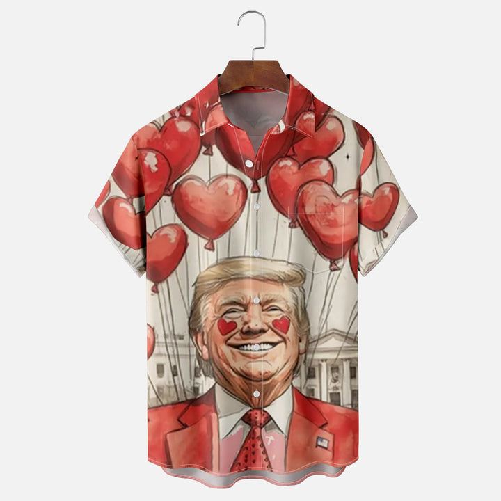 Valentine's Day Trump Heart Chest Pocket Casual Shirt