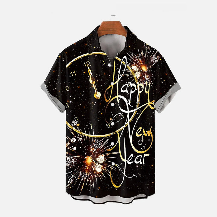 Black Gold New Years Eve Fireworks And Countdown Clock Print Shirt