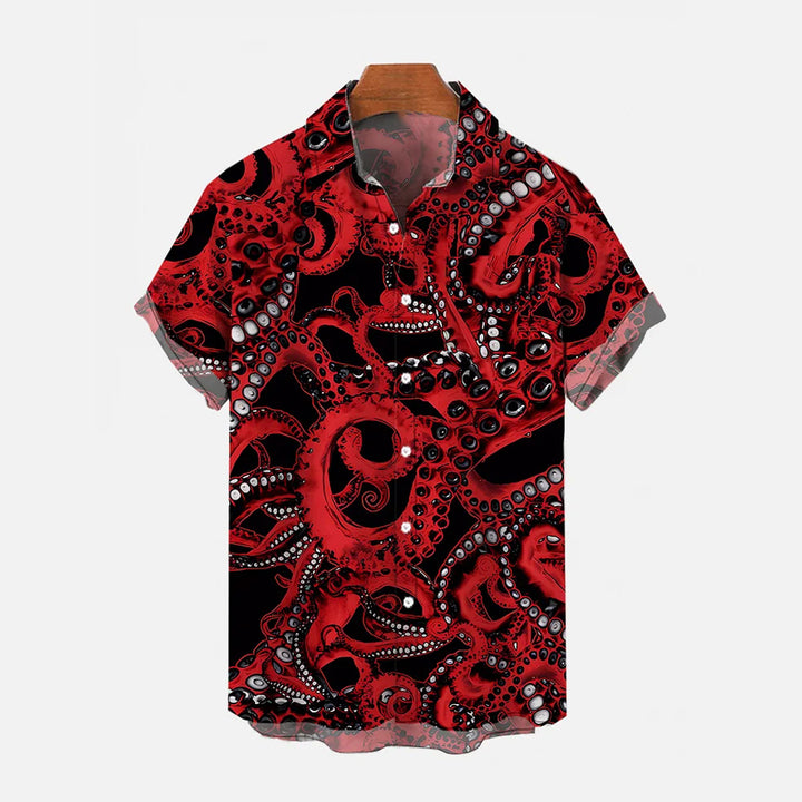 Vintage Casual Octopus Nautical Print Short Sleeve Shirt