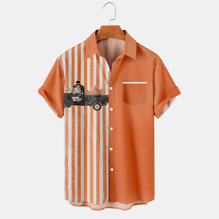 Men'S Thanksgiving Fall Trucks And Pumpkins Printed Shirt