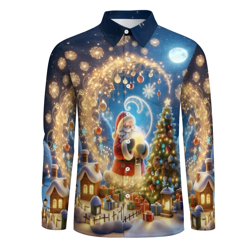 Christmas Santa Claus Printed Long Sleeve Shirt 2411003369