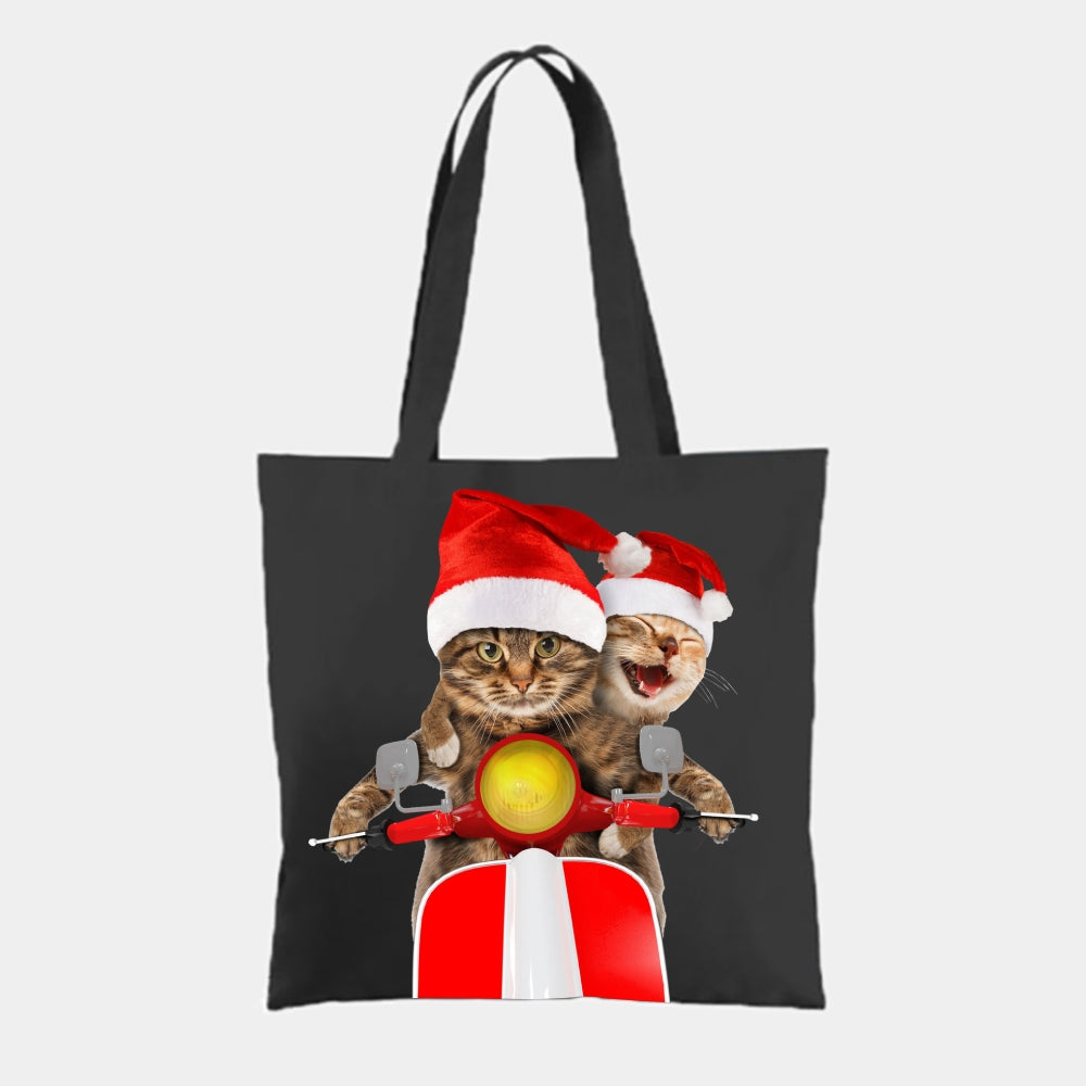 Christmas Print Casual Cat Print Tote Bag