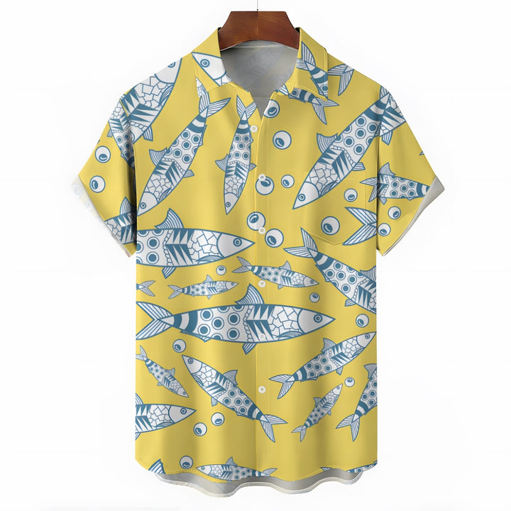 Fish Line Print Casual Short Sleeve Shirt 2410001963