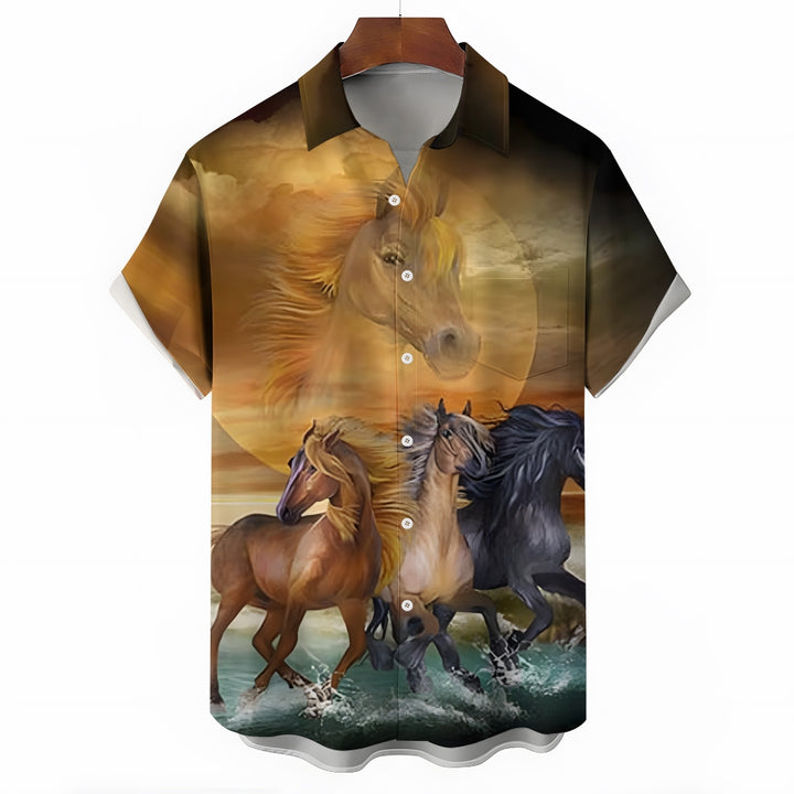 Running Horses Casual Short Sleeve Shirt 2410004337