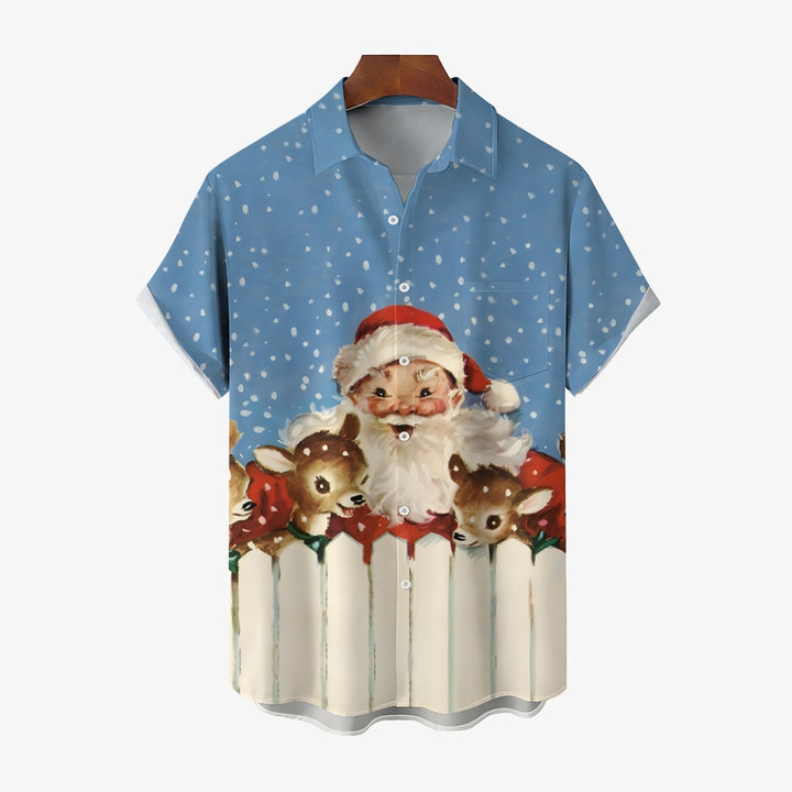 Christmas Santa Claus Print Casual Short Sleeve Shirt 2410006264