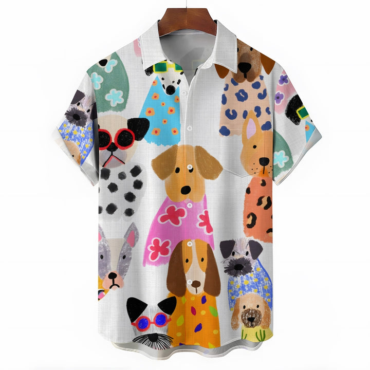 Dogs Cartoon Casual Large Size Short Sleeve Shirt 2407004317