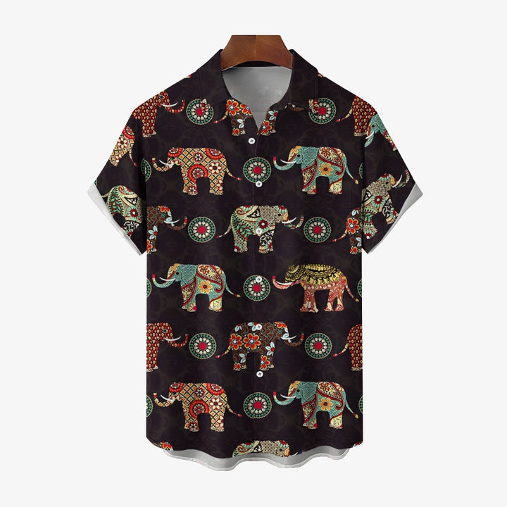 Men's Elephant Art Print Casual Short Sleeve Shirt 2404000290