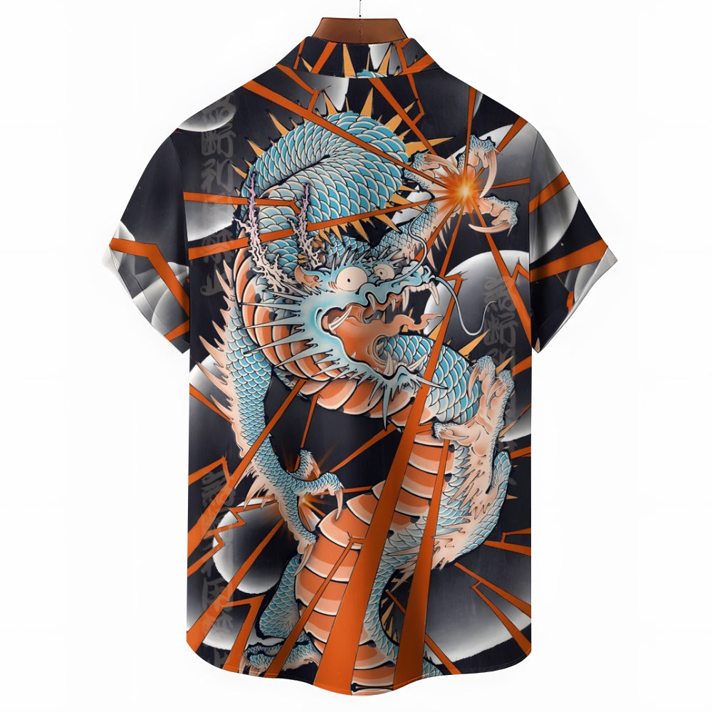 Fun Dragon Print Casual Short Sleeve Shirt 2501001475