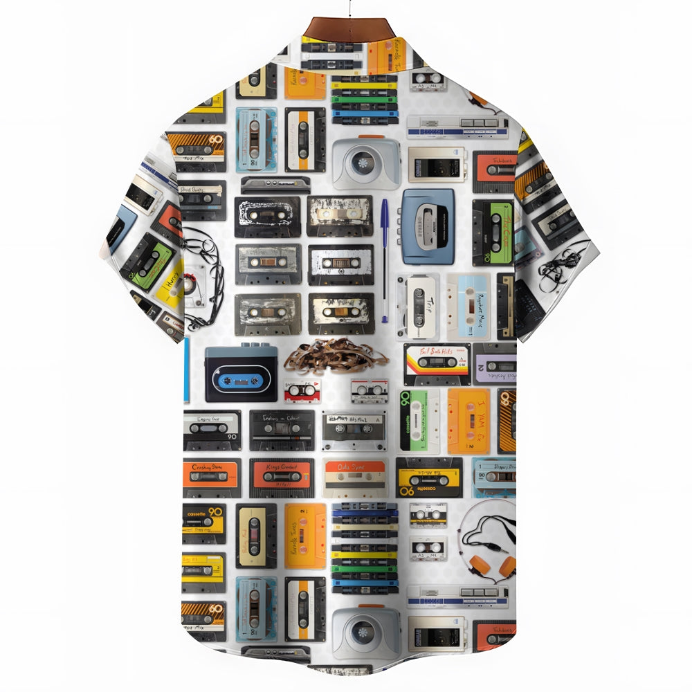 Men's music cassette print short sleeve shirt 2408005732