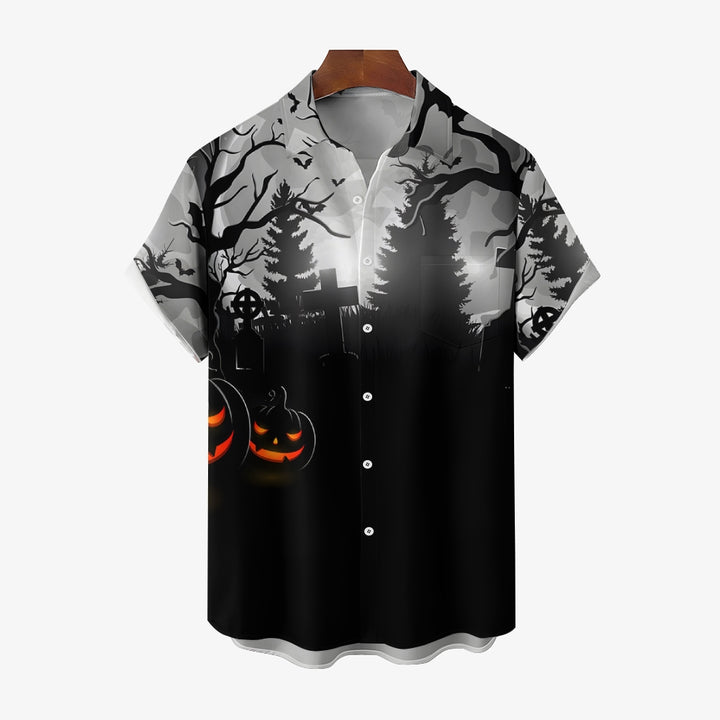 Halloween Jungle Print Casual Short Sleeve Shirt 2408005319