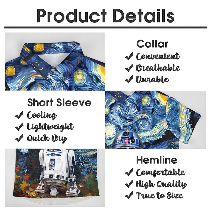 Starry Sky Art Robot Print Casual Short Sleeve Shirt 2412006939