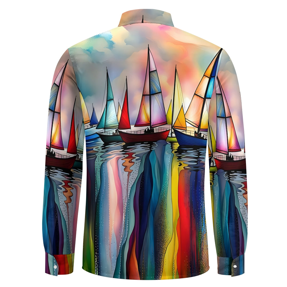 Men's Sailboat Casual Printed Long Sleeve Shirt 2408003493