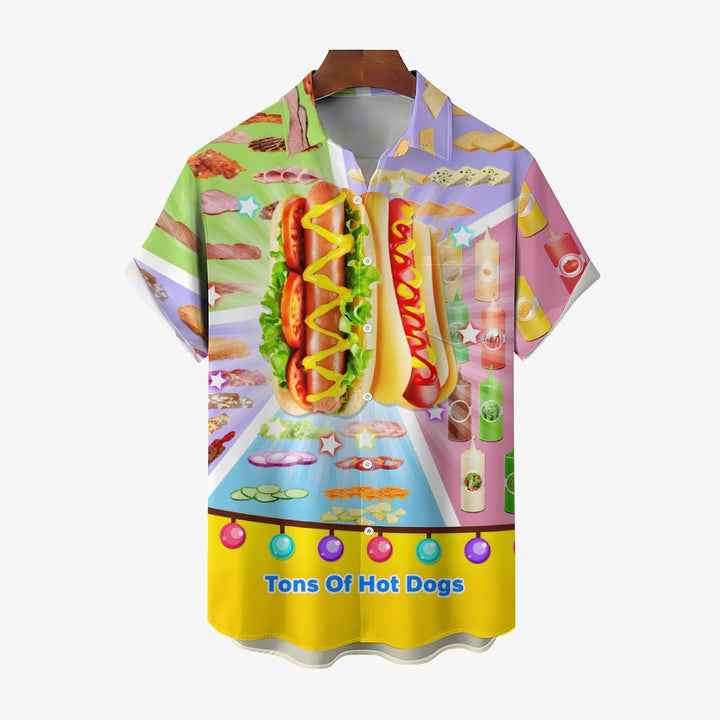 Hot Dog Food Print Casual Short Sleeve Shirt 2408009517