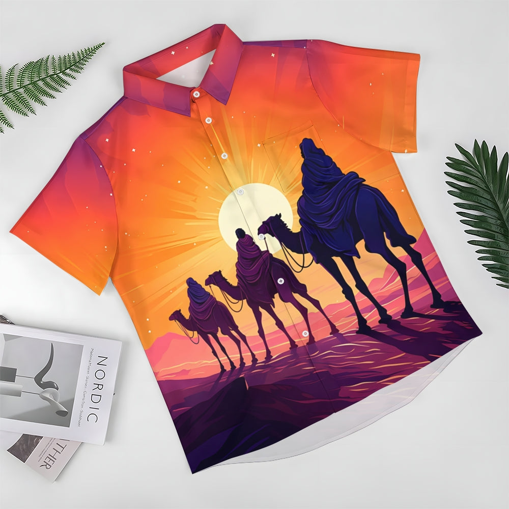 Three Kings Day Prints Casual Short Sleeve Shirt 2411013104