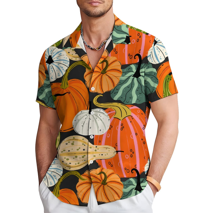 Thanksgiving Various Pumpkin Casual Short Sleeve Shirt 2410001477