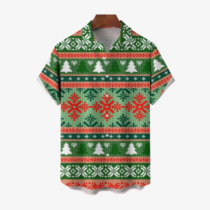 Christmas Decoration Print Casual Short Sleeve Shirt 2410007576