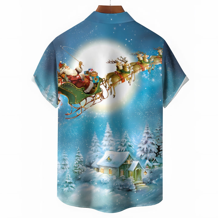 Santa Claus Christmas Print Short Sleeve Shirt 2411004010