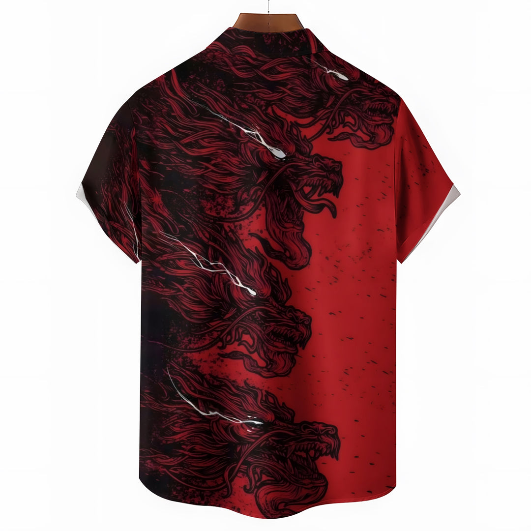 Men's Dragon Print Short Sleeve Shirt 2404001174