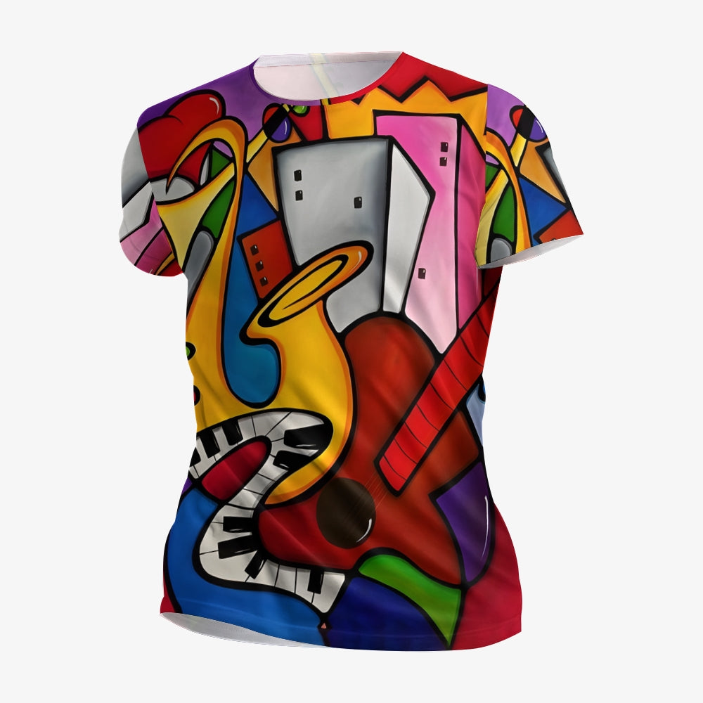 Musical Instruments Abstract Geometric Print Short Sleeve T-Shirt