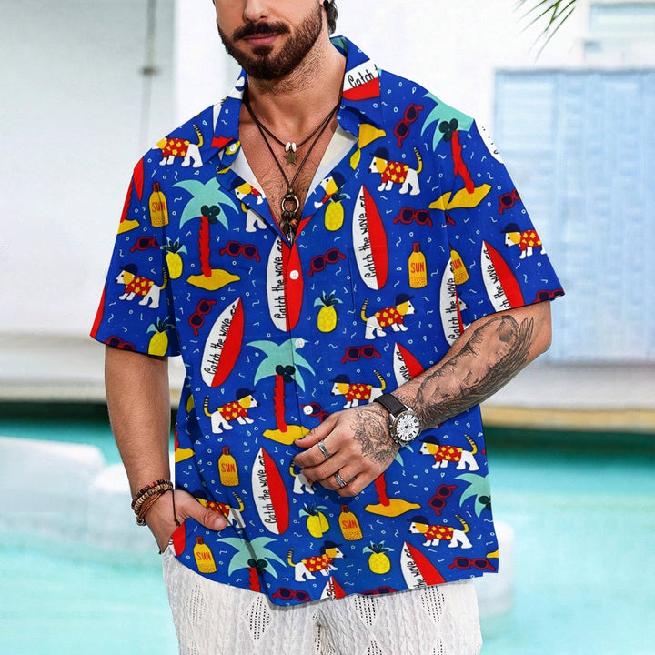 Men's Hawaiian Surfing Puppy Casual Short Sleeve Shirt 2410001953