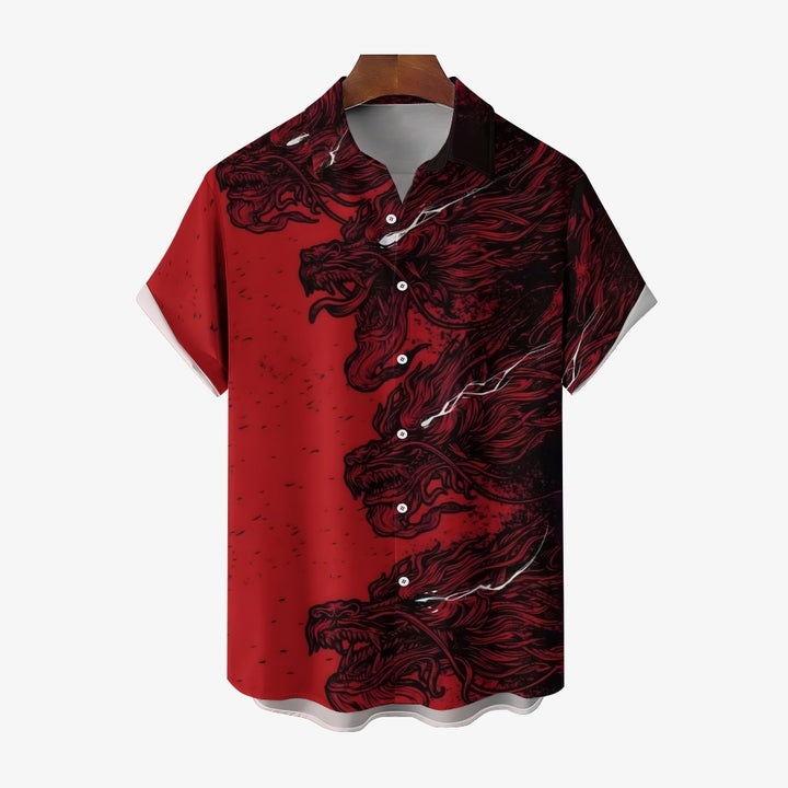 Men's Dragon Print Short Sleeve Shirt 2404001174