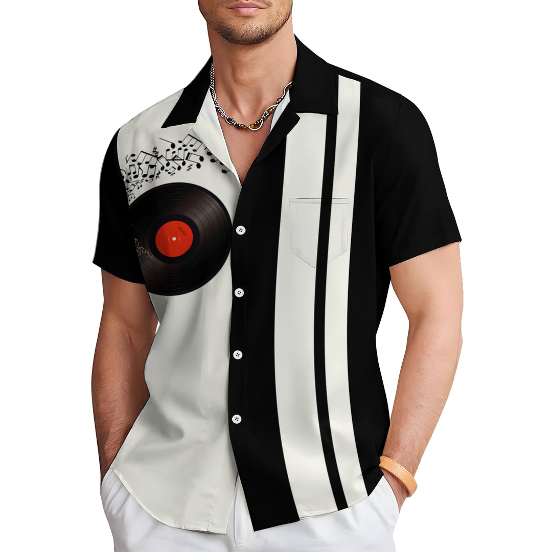 Men'Music Vinyl Record Print Plus Size Bowling Shirt Short Sleeve Shirt 2404000647