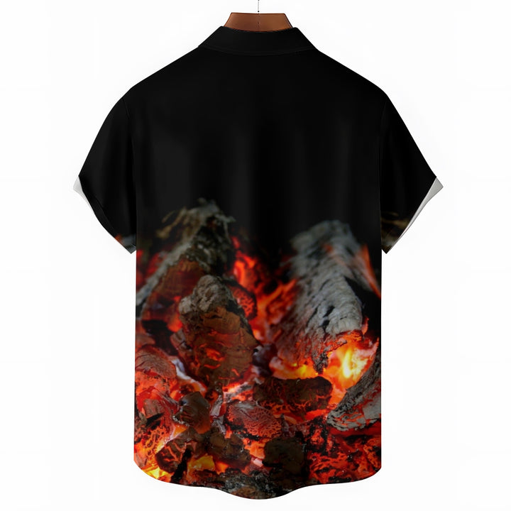 Fire Atmosphere Print Casual Short Sleeve Shirt 2408002719