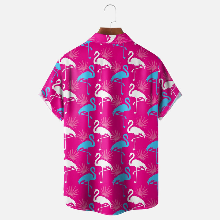 Hawaiian Flamingo Chest Pocket Casual Shirt