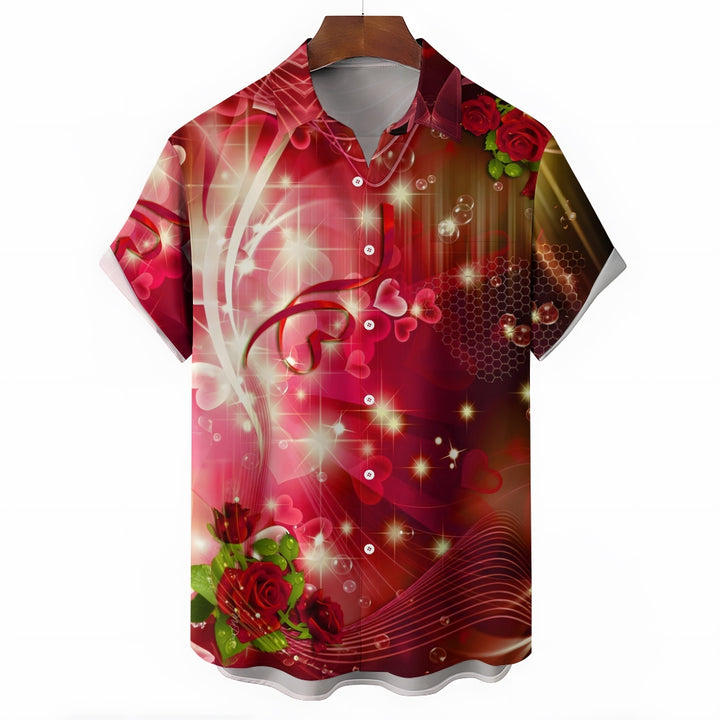 Valentine's Day Love Roses Print Short Sleeve Shirt 2412007602