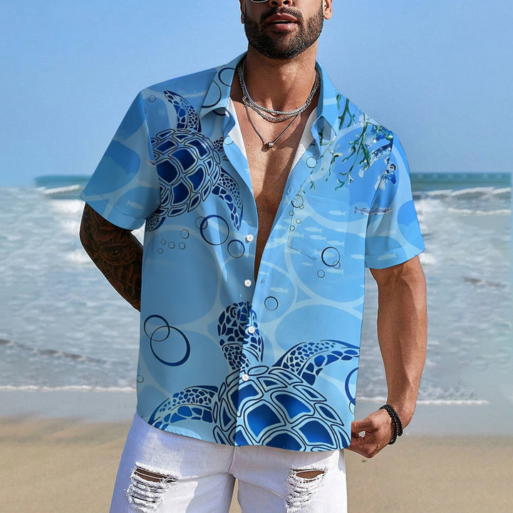 Ocean Turtle Art Print Casual Short Sleeve Shirt 2410005537