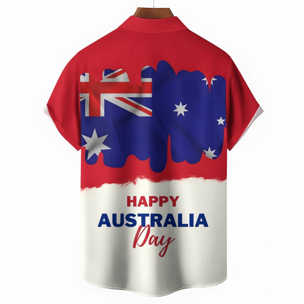 Happy Australia Day Print Short Sleeve Shirt 2411013423