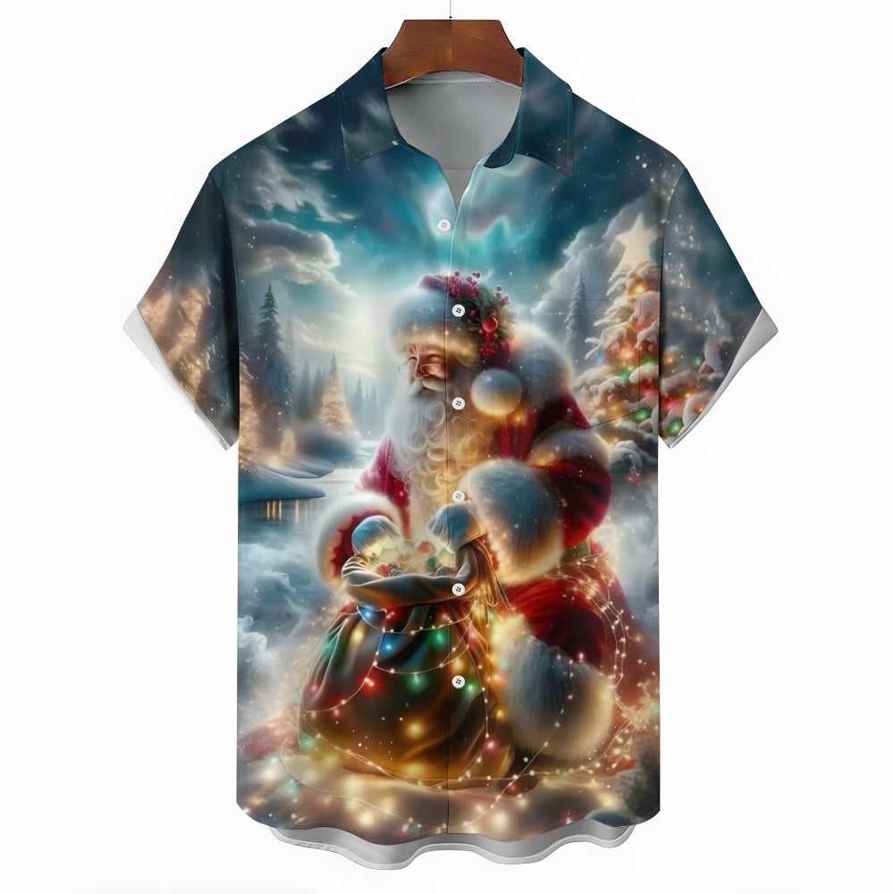 Christmas Santa Claus Colorful Light String Short Sleeve Shirt 2411003288