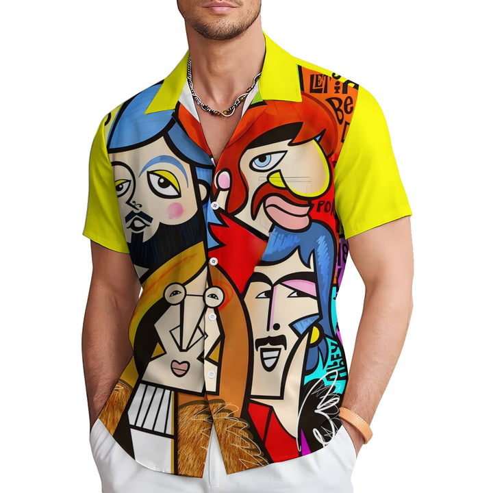 Rock Band Abstract Art Print Casual Short Sleeve Shirt 2403000908