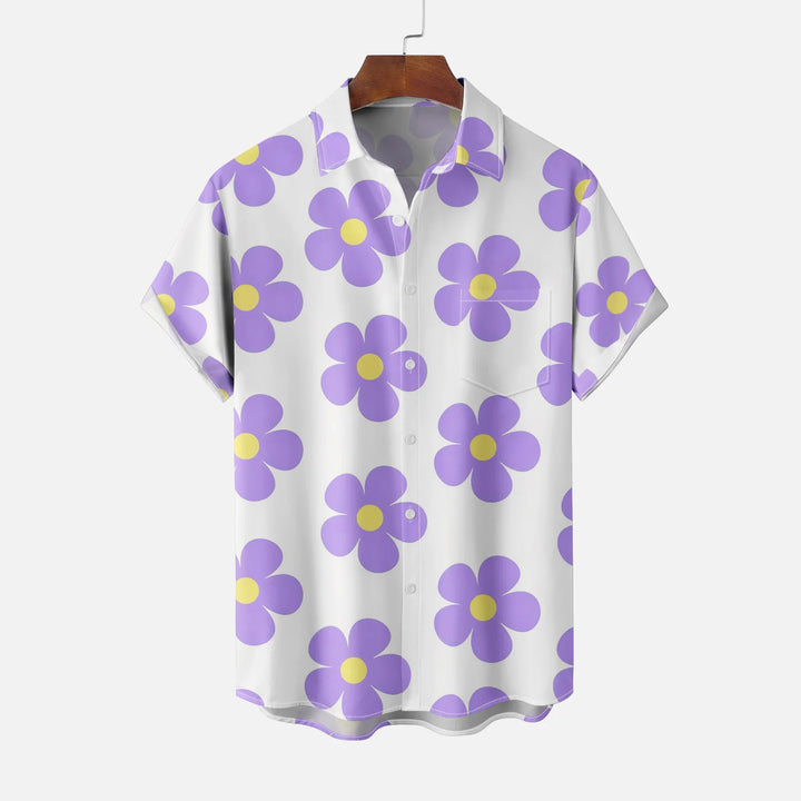 Purple Floral Casual Short-Sleeved Shirt