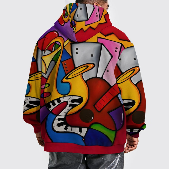 Musical Instruments Abstract Geometric Print Plue Size Printed Hoodies