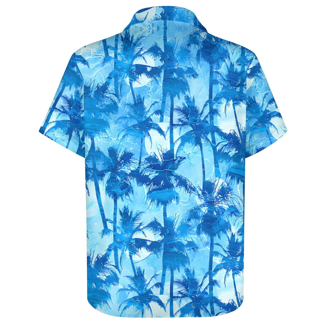 Vacation Palm Tree Print Hawaiian Casual Short Sleeve Shirt 2404000883