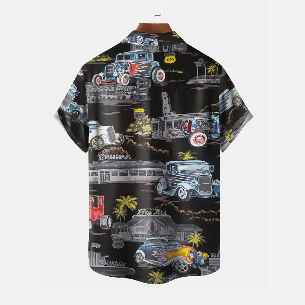 Coconut Tree Retro Car Short Sleeve Shirt