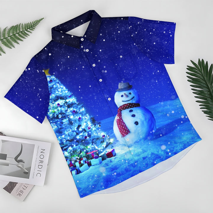 Christmas Snowman Chest Pocket Short Sleeve Shirt 2411005874