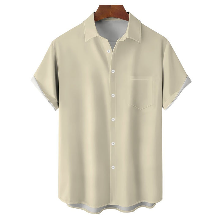 Men's Solid Color Casual Short Sleeve Shirt 2312000443