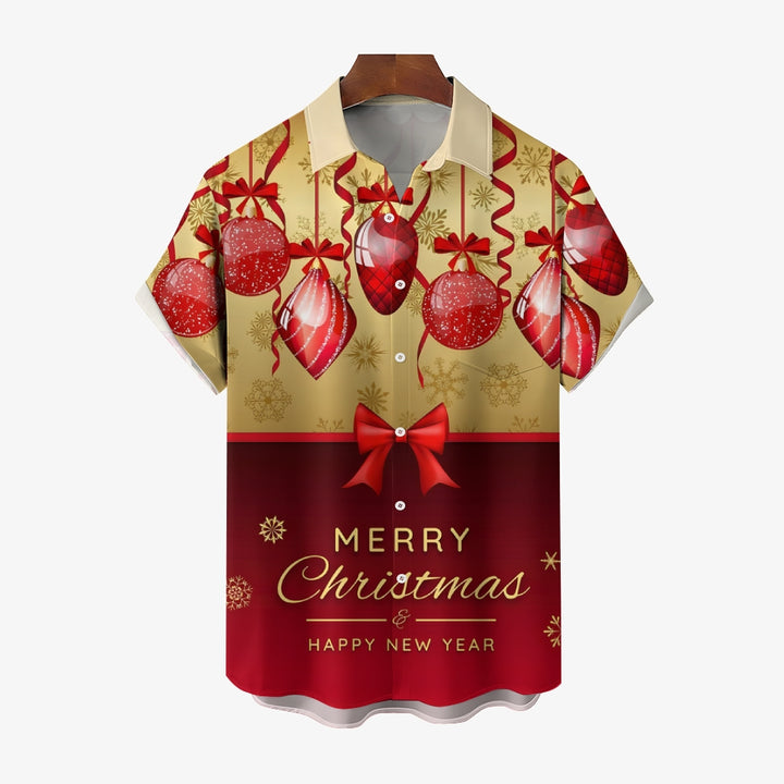 Merry Christmas Decorative Ribbons Print Short Sleeve Shirt 2412007989