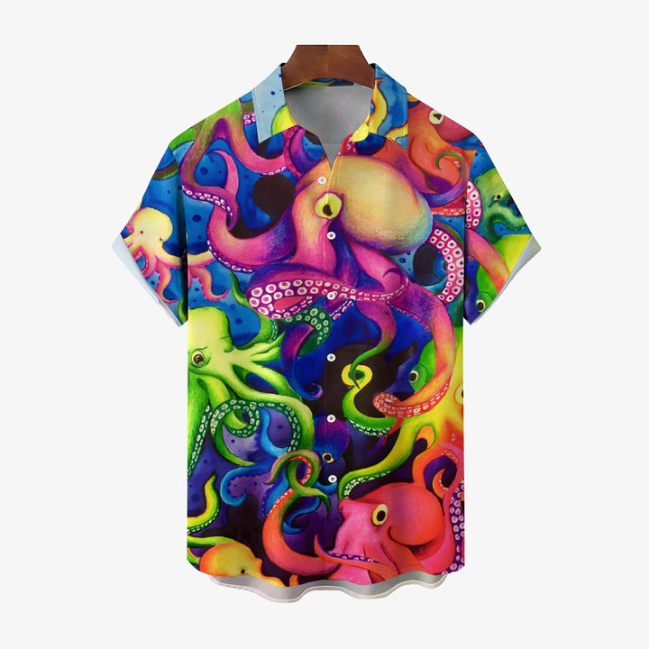 Colorful Octopus Print Casual Oversized Short-Sleeved Shirt 2407001283