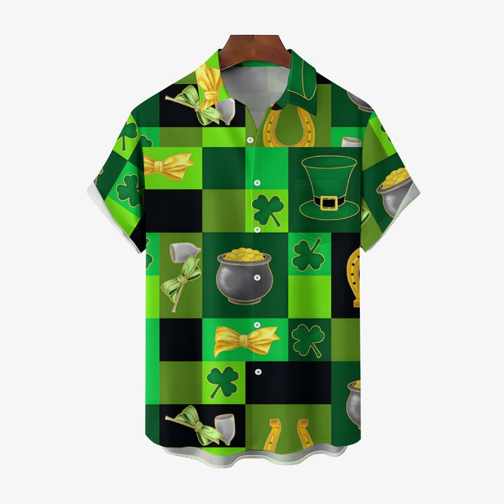 St. Patrick's Day Shamrock Print Short Sleeve Shirt 2411013110