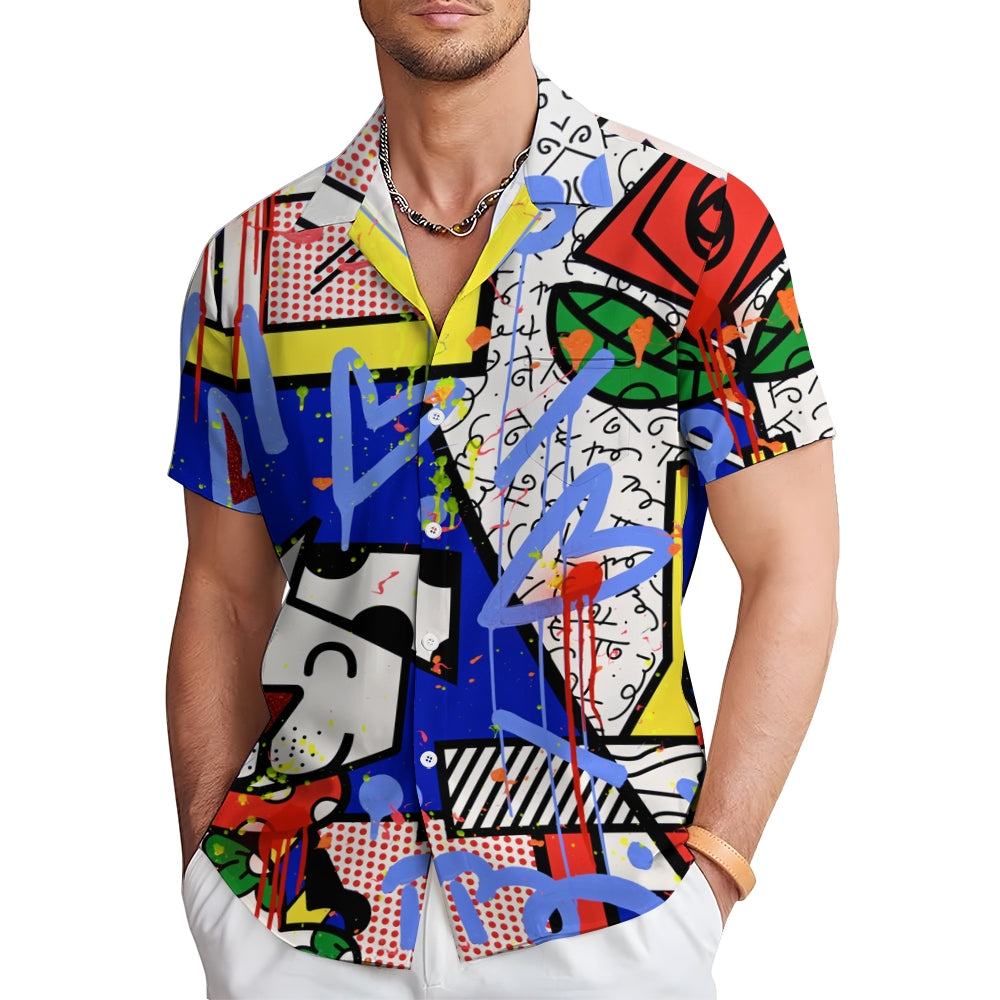 Abstract Geometric Puppy Casual Short Sleeve Shirt 2408002144